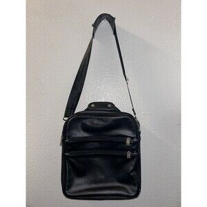 Vtg Brookstone Black Genuine Soft Leather Attache Satchel Brief Case With strap